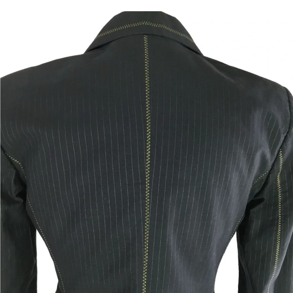 Roberto Cavalli Blazer Womens 44 Black Pinstripe Gold Stitching Snakeskin Liner - Picture 4 of 11